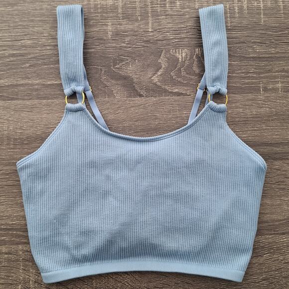 Aerie Seamless Ring longline Bralette baby blue ribbed stretchy crop tank pastel - Picture 2 of 5